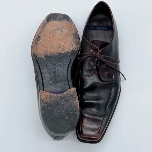 Paul Smith Dark Brown Leather Square Toe Lace Up Brogue Dress Shoes UK Size 9 - Picture 10 of 10